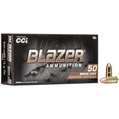 CCI Blazer Brass Handgun Ammunition 9mm Luger 115 gr FMJ 1145 fps 50/ct - $14.99 