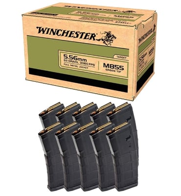 1000rds Winchester M855 62gr FMJ Green Tip 5.56x45mm Ammo & 10 Magpul PMAG 30rd Gen2 MOE 5.56x45 Magazines - $669.99 
