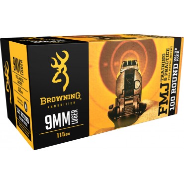 Browning Training & Practice 115 Gr Full Metal Jacket 9mm Ammo, 100/box - B191800094 - $28.69
