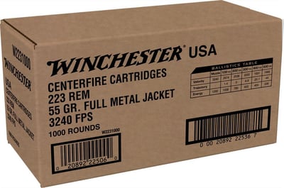 Winchester USA Lake City .223 Rem 55gr FMJ 1000 Rnd (Bulk) - $484.99 