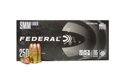 Federal Black Pack 9MM Luger 115GR FMJ Handgun Ammo - 250 round box - $54.95 