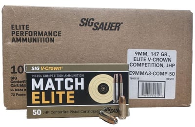 Sig Sauer Match Elite Competition 9mm, 147gr JHP, Subsonic Ammunition, 1000rd Case - $699.99