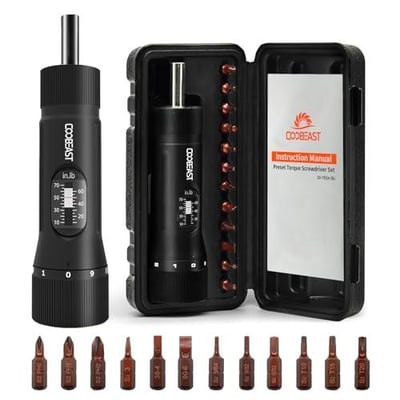 coobeast 13Pcs Preset Torque Screwdriver with S2 Bits, 1/4” Drive Torque Wrench Screwdriver Set Inch Pound Torque Range 10-70 In-lb - $25.47 + FREE Shipping