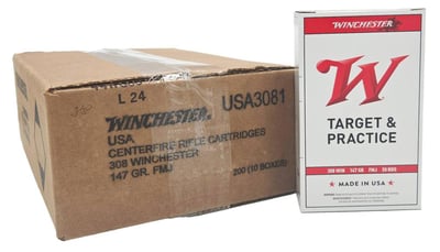 Winchester USA White Box .308 Win 147 Grain FMJ 200 rd Case - $177.77 + Free Shipping