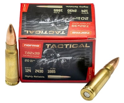 Norma Ammunition Range & Training 7.62x39 124gr FMJ 2430 fps 20/ct - $12.49