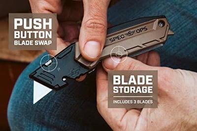 Spec Ops Tools Folding Utility Knife with Retractable Blade, Includes 3 Extra Blades in Handle Storage - $11 (Free S/H over $25)