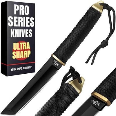 Tanto Knife with Sheath 5.9" Fixed Full Tang Mirror Polished Blade with Black Paracord Handle Black - $9.99 + FREE Shipping