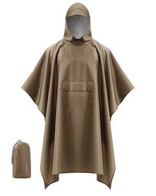iCreek Hooded Rain Poncho with Pocket Waterproof Lightweight Unisex Raincoat Jacket for Hiking, Camping, Outdoor (Brown, Large) - $12.97 + FREE Shipping
