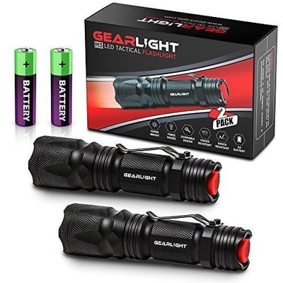 M3 LED Tactical Flashlight [2 PACK] with Belt Clip, Batteries Included - Zoomable, 3 Modes, Water Resistant, - $9.99 (Free S/H over $25)