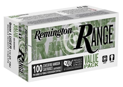 Remington Range 9mm Luger 115 grain FMJ Case of 600 Rounds Bulk Ammo - $179 