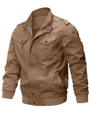 CRYSULLY Men's Cotton Lightweight Multi Pockets Zip Front Stand Collar Military Jackets Windbreaker (12 Colors) - $39.98 + FREE Shipping