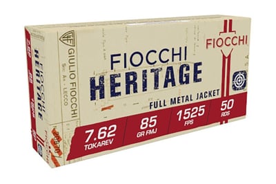 Fiocchi Heritage 7.62 Tokarev 85gr FMJ Ammo, 50rds - 762TOK - $25.99 