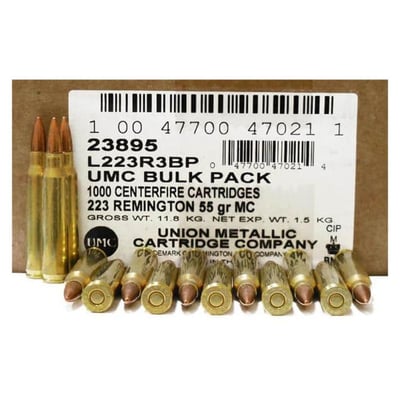 Remington UMC 223 Remington 55Gr FMJ Bulk Pack Brass Casing Rifle Ammo - 1000 Rounds - 23895 - $599 