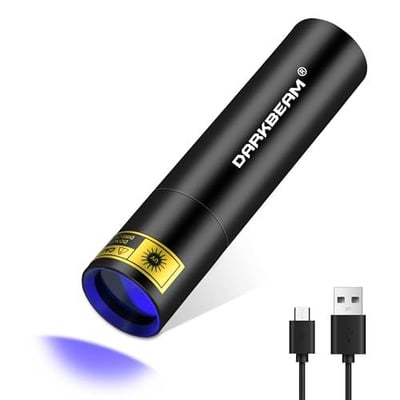 DARKBEAM UV Flashlight 365nm Black Light, Mini & Powerful Woods Lamp USB -C LED Rechargeable, Blacklight Flashlights Portable Resin Curing - $7.14 w/code P7459D9E + FREE Shipping