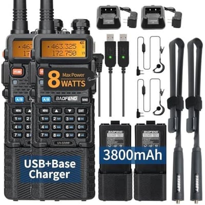 BAOFENG UV-5R 8W Ham Radios Long Range UV5R Handheld Dual Band High Power 3800mAh Rechargeable Walkie Talkies, 2Pack - $42.96 + FREE Shipping