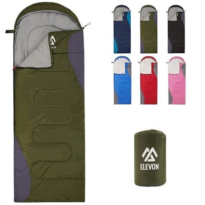 Elevon Sleeping Bag for Adults Teens Kids Cold Warm Weather, Portable Waterproof & Lightweight, Compact with Compression Sack, for 3-4 Seasons - $12.50 + FREE Shipping