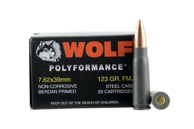 Wolf Performance 7.62x39 123 Grain Bi-Metal FMJ Steel Case Ammo Rifle Ammo - 1000 Rounds - AMM-597-023-20 - $569  ($8.99 Flat Rate Shipping)