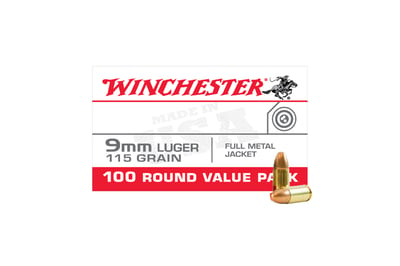 Winchester USA 9mm Luger 115 Grain Handgun Ammunition - 1000 round case - $219.95 