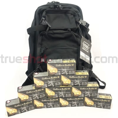 Glock Backpack - Black - with Sellier & Bellot - 45 ACP - 230 Grain - FMJ - 500 Rounds - True Shot Gun Club - $454.5