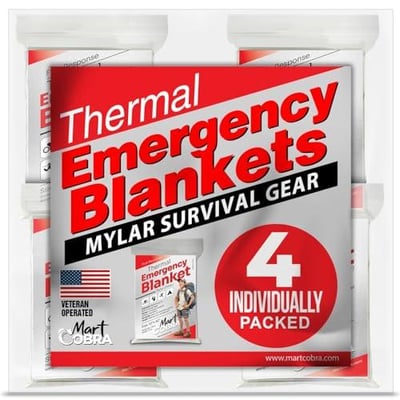 Emergency Blanket 4-Pack Space Mylar Blankets Reusable - $5.94 + FREE Shipping