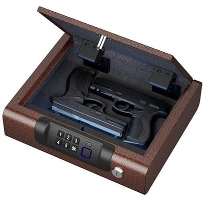 BILLCONCH Gun Safe,Biometric Gun Safe for Pistols 3-Ways unlock Fingerprint Digital PIN Key Unlock with Voice, Lock box for Cloakroom living room Bedroom Nightstand and Car - Antique Bronze - $59.98 + FREE Shipping