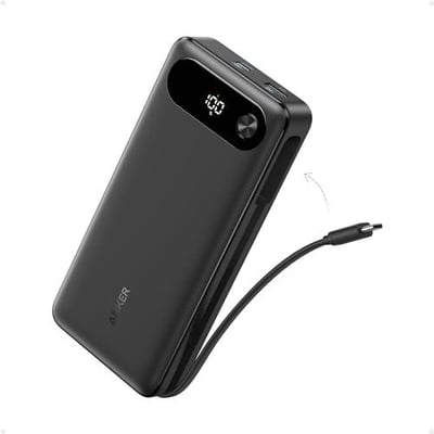 Anker Power Bank, 20,000mAh Travel Essential Portable Charger with Built-In USB-C Cable, 3-Port 87W Max Fast Charging Battery Pack, for MacBook, iPhone 16/15 Series, Samsung, Switch, and More - $44.99 + FREE Shipping