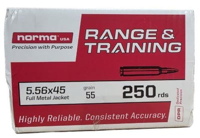 Norma Range & Training 5.56mm, 55gr FMJ, 250rd Box - $129.99 + Free Shipping 