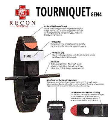 Recon Medical GEN 4 Tourniquet Black New and Improved Buckle Mil-Spec Kevlar Metal Windlass - $17.97 (Free S/H over $25)