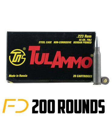 TulAmmo .223 Remington 55 gr FMJ 200 rnds (10 boxes of 20 rounds) - $74.8