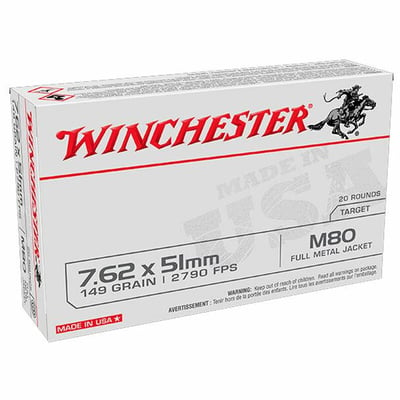 Winchester Lake City M80 7.62 NATO 149 Grain FMJ WM80 (500 Rounds Case packed in 20 Rounds boxes) - $520 (Free S/H)