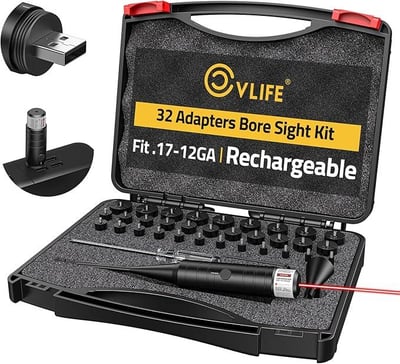 30% off CVLIFE Rechargeable Green/Red Bore Sight Laser with 32 Adapters Laser Bore Sight Fit 0.17 to 12GA Calibers Bore Sight Multi-Caliber Laser Boresighter Kit w/code 5XCBQ8J9 - $23.79 + FREE Shipping