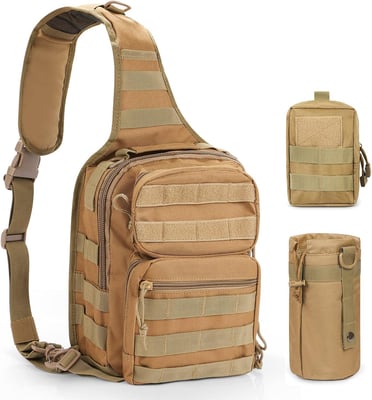 Gogoku 3-Pack Combo Tactical Sling Pack & Molle Pouch Waist Bag Pack & Water Bottle Pouch Holder(Combo C:Khaki) - $13.99 50% off + FREE Shipping