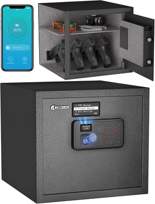 Billconch Smart Gun Safe for Multiple Pistols Automatic Lock LCD Display/Voice Guide, Quick Access Unlock with Fingerprint/Keypad/Key/App, Biometric - $129.99 + FREE Shipping