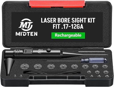 MidTen Rechargeable .17-12GA Red/Green Laser Boresighter Kit with Multiple Adapters Rechargeable Battery and Button Switch - $18.19 w/code "Z5SYYORC" + FREE Shipping