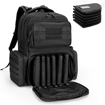 DSLEAF Tactical Pistol Backpack with 6 Pistol Cases, Gun Range Backpack with 10x Magazine Slots for Shooting and Hunting, Khaki / Black - $59.99 + FREE Shipping
