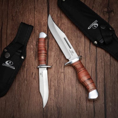 Mossy Oak 2 Pack Knife Fixed Blade Bowie Hunting Knife Leather Handle & Sheath - $15.99 + FREE Shipping