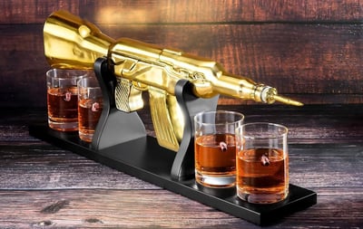 AK Gold Whiskey Decanter Set With 4 Bullet Whiskey Glasses - The Wine Savant, Gift For Fathers, Uncles, Sons - Veteran Gifts, Military Gift, Home Bar Gift - $59.95 + FREE Shipping