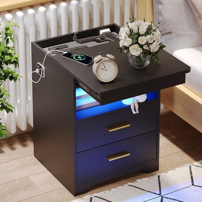 Night Stand with Gun Drawer, Charging Bedside Table with USB & Type-C Port, LED Nightstand with Human Sensor Light - $99.99 + FREE Shipping