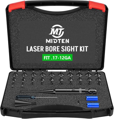 MidTen Laser Bore Sight Kit with Button Switch 32 Adapters for 0.17 to 12GA Calibers - $19.42 w/code "5XLJMLVY" + 25% Prime discount + FREE Shipping