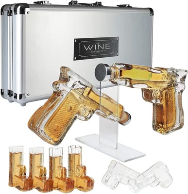 Pistol Whiskey Gun Decanter & Pistol Shot Glasses Set with A large Carrying Case - $47.45 + FREE Shipping
