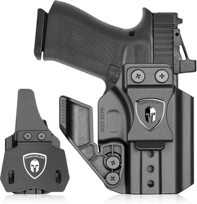 WARRIORLAND IWB & OWB Holster, Compatible with Glock 43 / 43X / 43X MOS (No Light/Laser), Optics Ready, Adj. Retention & Cant, Removable Concealment Claw, Paddle & 1.5" Belt Clip Included, Right Hand - $24.99