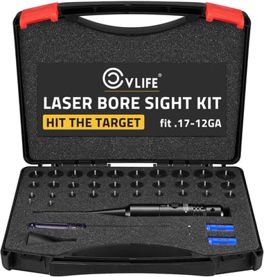 CVLIFE Professional Laser Bore Sight Kit with 32 Adapters fit 0.17 to 12GA Calibers, Red or Green Laser with Button Switch - $20.71 w/code "K3KJX4ND" + 20% Prime discount (Free S/H over $25)