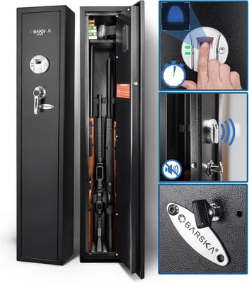 Barska Biometric Rifle Gun Safe – Quick Access Fingerprint Long Gun Safe for Home, DOJ Approved, Silent Mode, Removable Shelf, Backup Keys & Battery - $337 + FREE Shipping