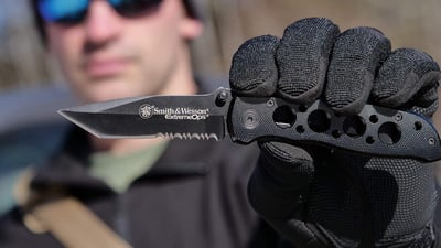 S&W 7.4" High Carbon S.S. Folding Knife a 3.2" Serrated Tanto Blade Aluminum Handle - $12.79 + FREE Shipping