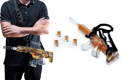 AR15 Whiskey Decanter and Glass Set Holster Attachment Silencer Stopper 22oz & 4 1oz Shot Glasses - $89.99 (Free S/H over $25)