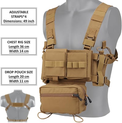 Chest Rig Tactical with Modular 5.56/7.62 Magazine, Pistol and Wing Pouch Holders, MOLLE Dangler (FDE) - $19.99 + FREE Shipping