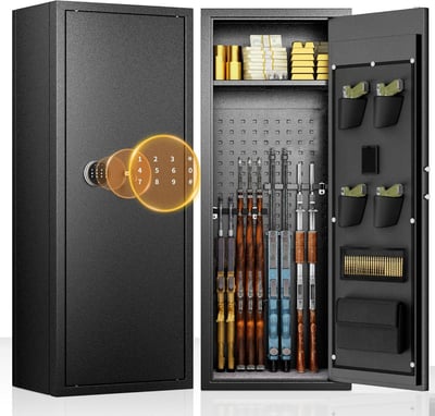 Bonusall 10-14 Rifle Gun Cabinet, Home Gun Safe for Rifles and Pistols, Keypad with Lock, Removable Shelf, Handgun Pockets - $158.88