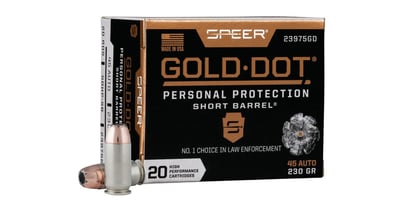 Speer Gold Dot Personal Protection 45 ACP 230 Grain Short Barrel Hollow Point 20 Rounds - $19.99