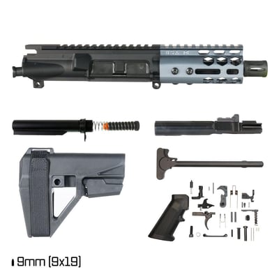 Davidson Defense Lightshow ll Anodized Grey w/SBA5 Brace 4.5-inch 1:10 9MM AR-9 Freefloat M-Lok Handguard Pistol Full Build Kit - $299.99 + Free Shipping 