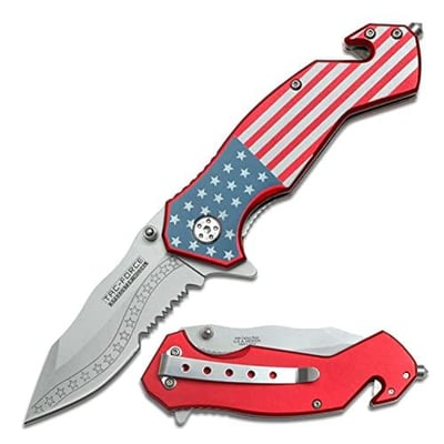 Tac-Force- Folding Pocket Knife – Partially Serrated Satin Blade, Aluminum Handle w/American Flag Graphic, Rope Cutter - TF-663SF - $6.99 + FREE Shipping